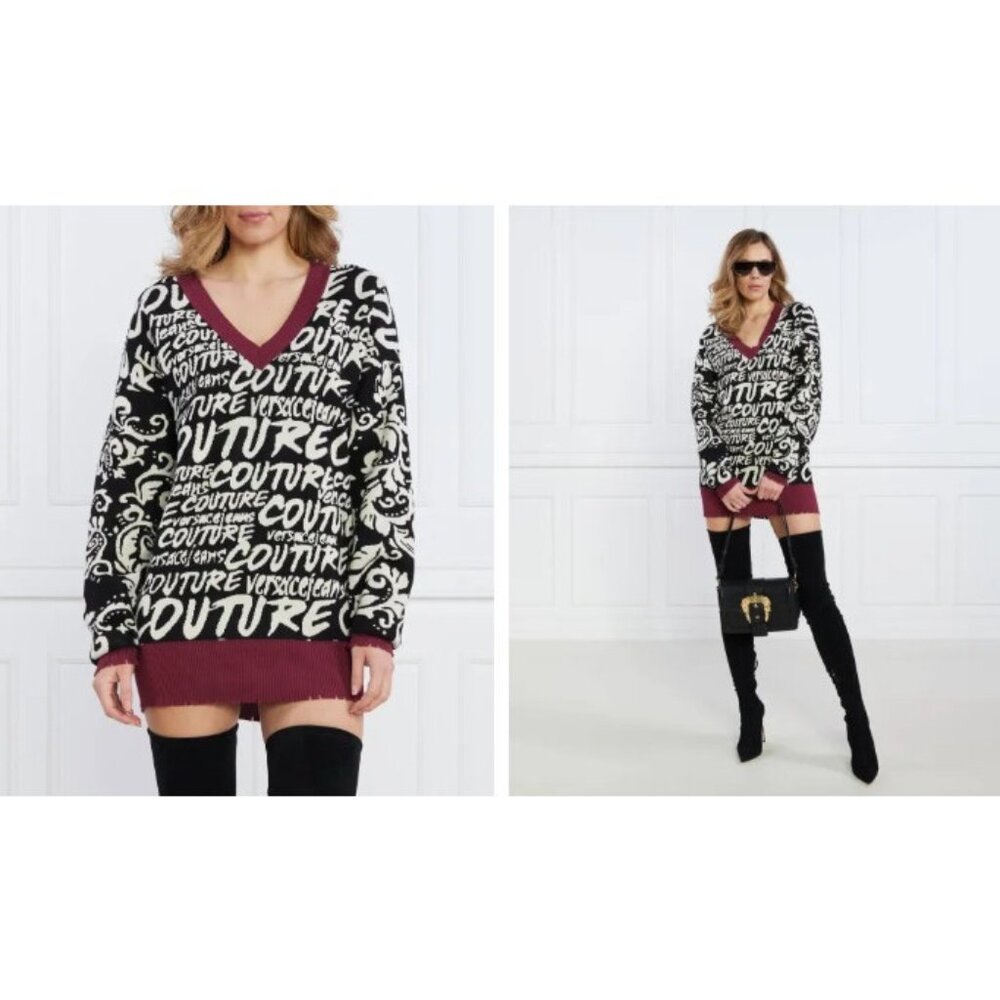 Versace Jeans Couture Logo Brush contrast jacquard sweater sz M NWOT $499